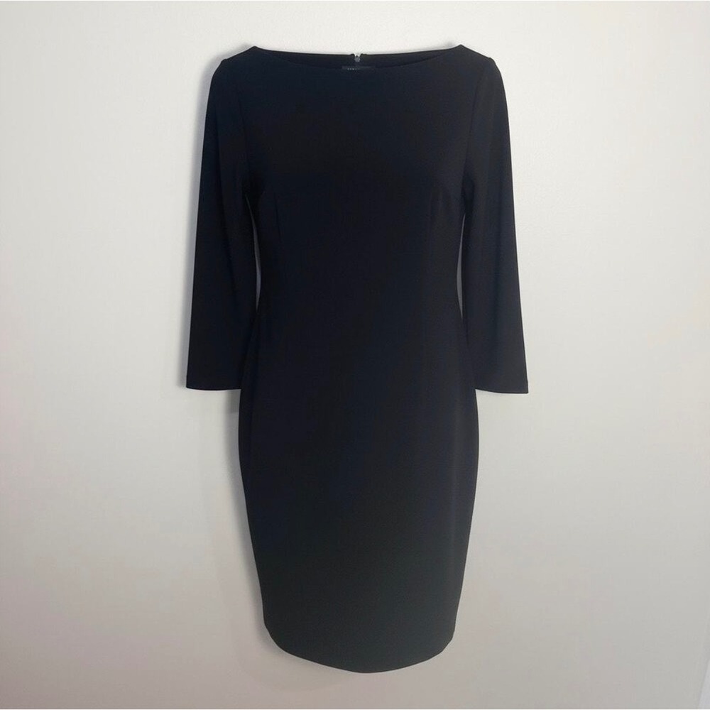Eileen Fisher Dress Womens M Black Bateau Neck 3/4 Sleeve Ponte Shift Knit Solid